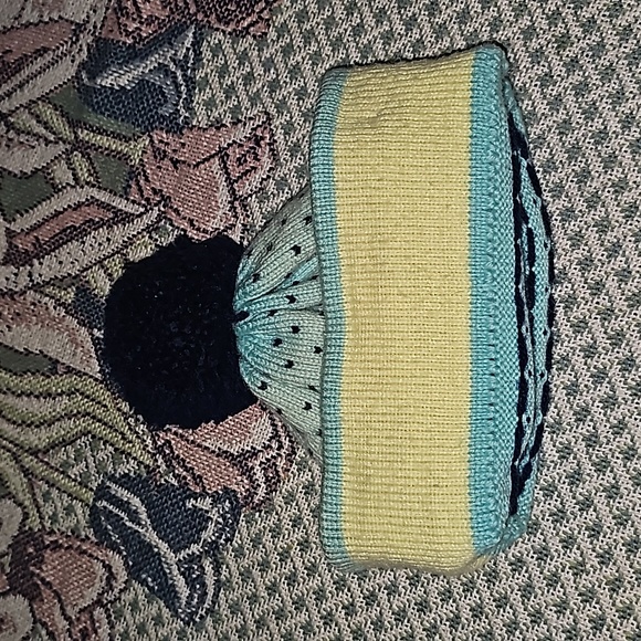 Stowe Woolens kids snow beanie hat pom-pom blue elk print wool vintage - Picture 4 of 5